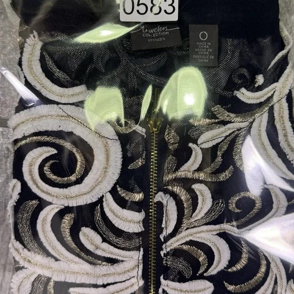 CHICO'S Travelers Scrolled Bomber Jacket Small Front Zip 3/4 Sleeve - Picture 15 of 15